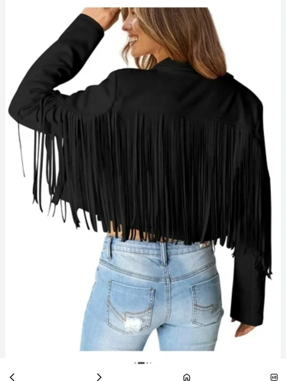 Black Fringe western Open Jacket cropped faux suede medium biker NWOT COWBOY - Picture 2 of 11